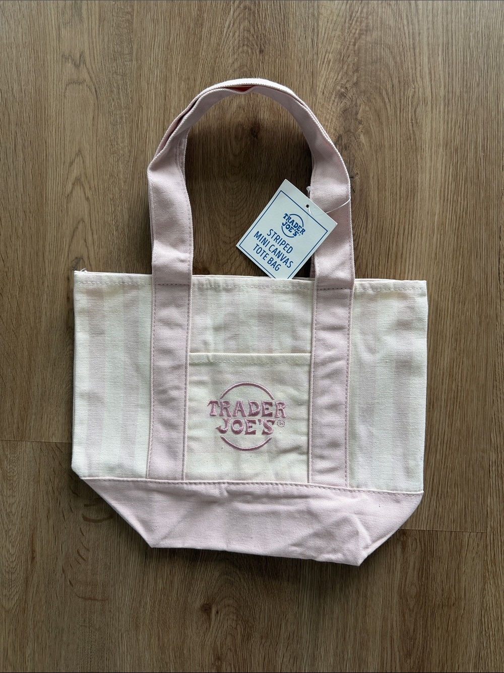 Trader Joe’s Dusty Pink Striped Canvas Mini Tote Bag